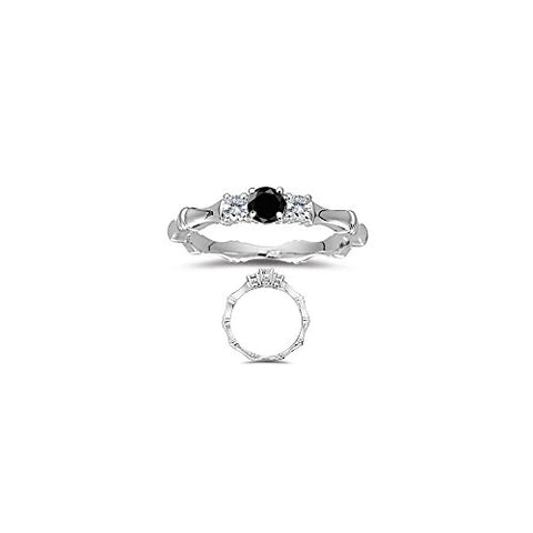 0.40 Cts Black & White Diamond Three Stone Bamboo Style Ring-18KW Gold