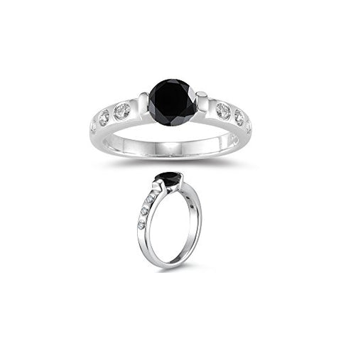 2.13 Cts Black Diamond Ring in 14K White Gold-5.0