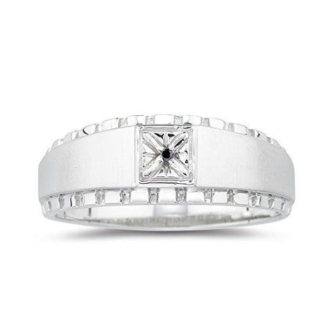 0.01 Ct Black Diamond Men's Rolex Ring in Silver