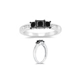 1.00 Ct Black & White Diamond Ring in 10K White Gold