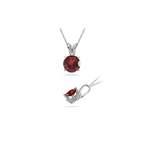 1.25-1.50 Cts of 6.5 mm AAA Round Garnet Scroll Solitaire Pendant in Platinum