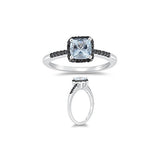 0.20 Cts Black Diamond & 0.85 Cts AA Aquamarine Ring in 10K White Gold