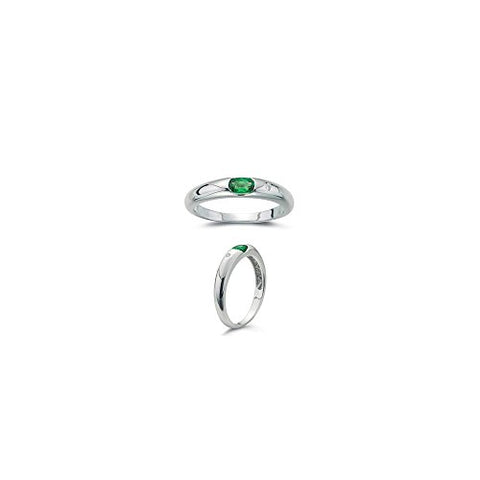 0.01 Cts Diamond & 0.16 Cts of 5x3 mm AAA Natural Emerald Stack Band in 14K White Gold