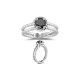 1.00 Ct Black Diamond Solitaire Ring in 14K White Gold