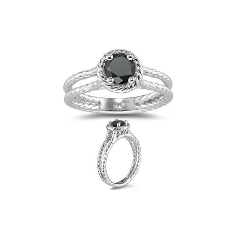 1.00 Ct Black Diamond Solitaire Ring in 14K White Gold