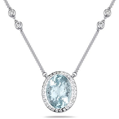 1.10 Cts Diamond & 10.50 Cts Aquamarine Pendant in 18K White Gold