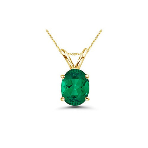 1.59-1.72 Cts of 9x7 mm AAA Oval Russian Lab Created Emerald Solitaire Pendant in 14K Yellow Gold