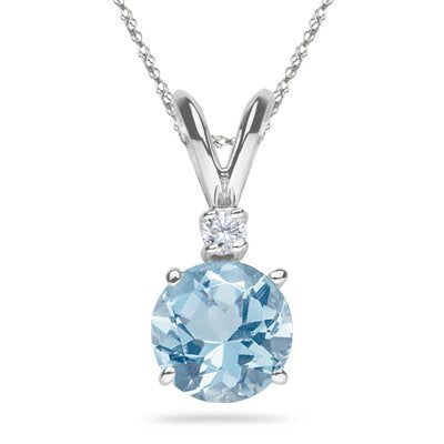 0.03 Cts Diamond & 0.42 Cts of 5 mm AA Round Aquamarine Pendant in Platinum