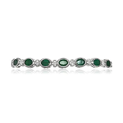 0.32 Cts Diamond & 10.70 Cts of 7x5 mm AA Oval Natural Emerald Eternity Bracelet in 14K White Gold