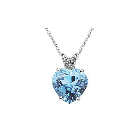 1.30 Cts of 8 mm AAA Heart Aquamarine Solitaire Scroll Pendant in 18K White Gold