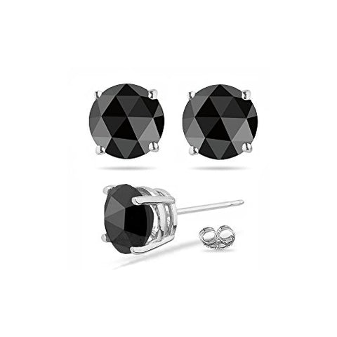 3/4 (0.71-0.80) Cts of 3.50-4.00 mm AAA Round Rose Cut Black Diamond Stud Earrings in 14K White Gold-Screw Backs