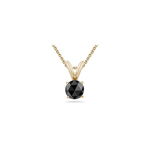 3/4 (0.71-0.80) Cts Round Rose Cut AAA Black Diamond Solitaire Pendant in 14K Yellow Gold