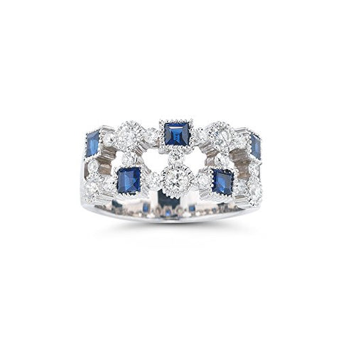 0.63 Cts Diamond & 0.95 Cts Blue Sapphire Ring in 18K White Gold
