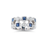 0.63 Cts Diamond & 0.95 Cts Blue Sapphire Ring in 18K White Gold