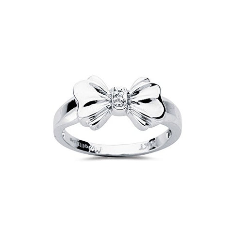 0.01 Cts SI2-I1 clarity & I-J color Diamond Solitaire Bow Ring in 10K White Gold