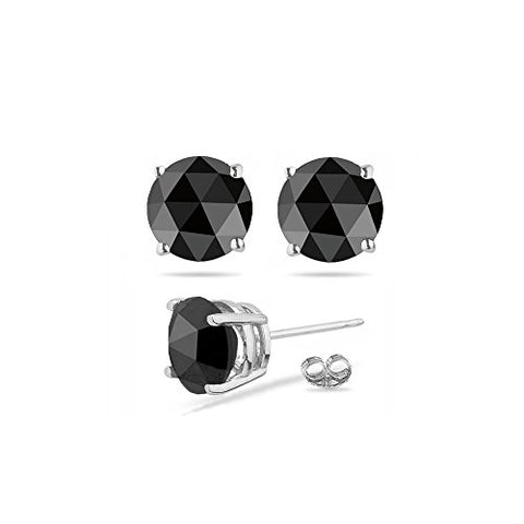 2.45-2.94 Cts of 6.59-6.88 mm AA Round Rose Cut Black Diamond Stud Earrings in Platinum {DIAMOND APPRAISAL INCLUDED}