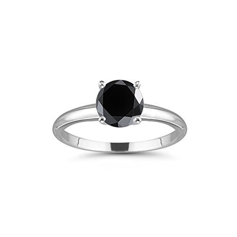 3.50 Ct 8.40-9.89 mm AA Round Black Diamond Solitaire Ring - 14KW Gold-5.0