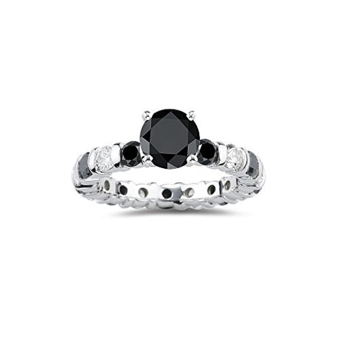 4.00 Cts Black & White Diamond Ring in 14K White Gold-6.5