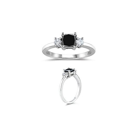 2.20 Cts Black & White Diamond Classic Three Stone Ring in 18K White Gold-5.0