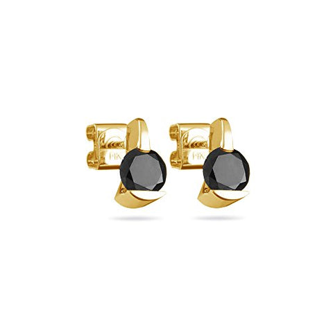 2.00 Cts of 5.65-6.37 mm AAA Round Black Diamond Stud Earrings in 14K Yellow Gold-Special Security Backs