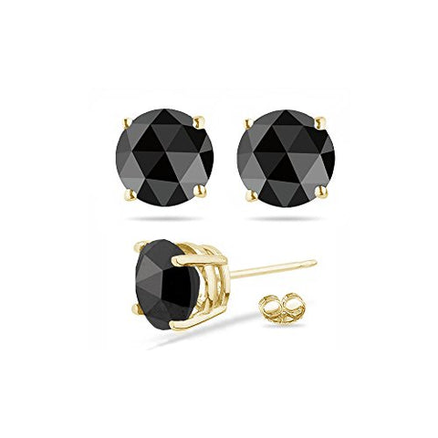 1/4 (0.21-0.27) Cts of 2.50-3.00 mm AAA Round Rose Cut Black Diamond Stud Earrings in 14K Yellow Gold-Screw Backs