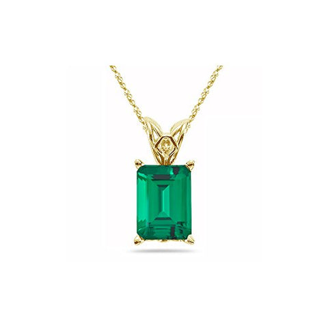 2.10-2.40 Cts of 9x7 mm AAA Emerald Lab Created Emerald Scroll Solitaire Pendant in 14K Yellow Gold