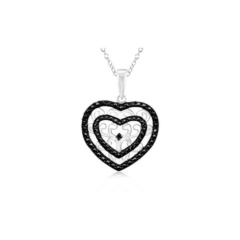 Black Diamond Accent Heart Pendant in Silver with Black & White Rhodium