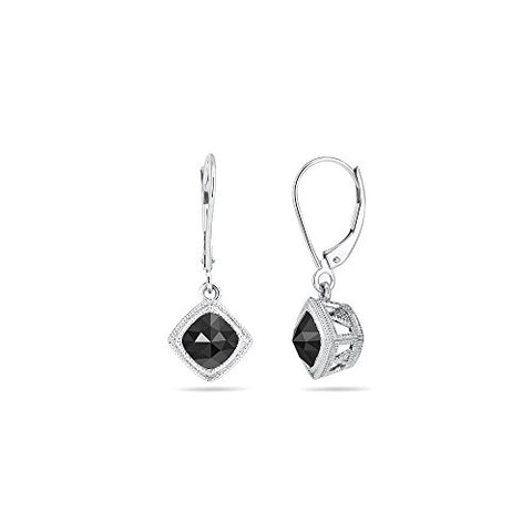 2.00 Cts Black Diamond Earrings in 14K White Gold