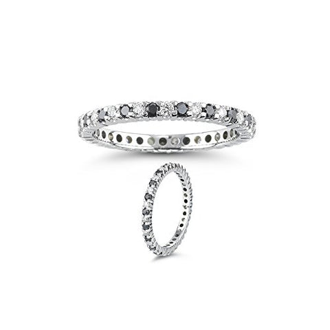 1.05 Cts Black & White Diamond Eternity Ring in 14K White Gold