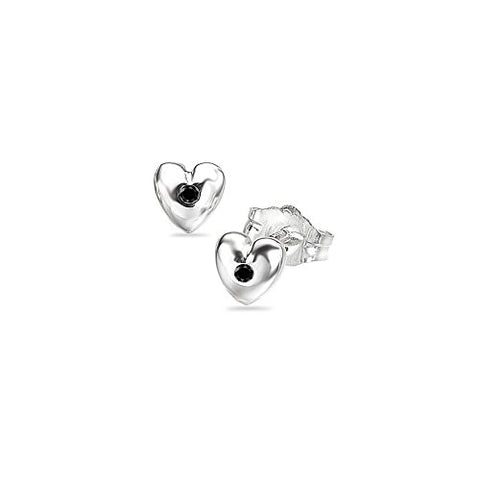0.02 Cts Black Diamond Heart Children Earrings in Sterling Silver-Screw Backs