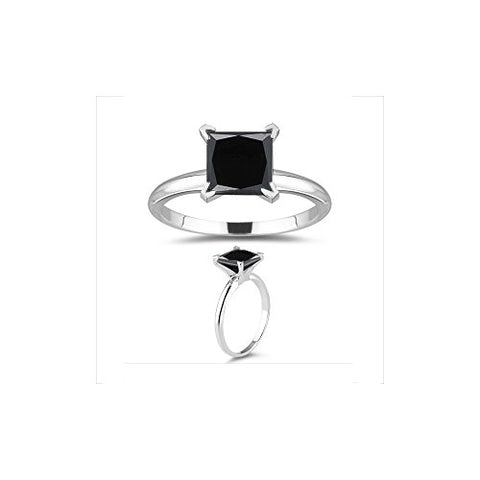 1.14 Cts of 5.26x4.98x4.32 mm AA Princess Black Diamond Solitaire Ring in Platinum {DIAMOND APPRAISAL INCLUDED}-6.5