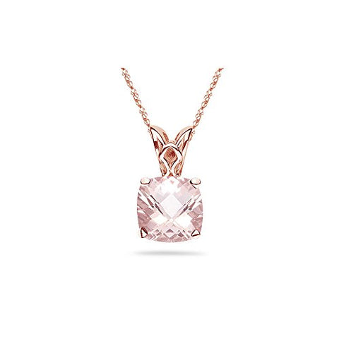 2.00 Cts of 8 mm AAA Cushion Checker Board Morganite Solitaire Scroll Pendant in 14K Pink Gold