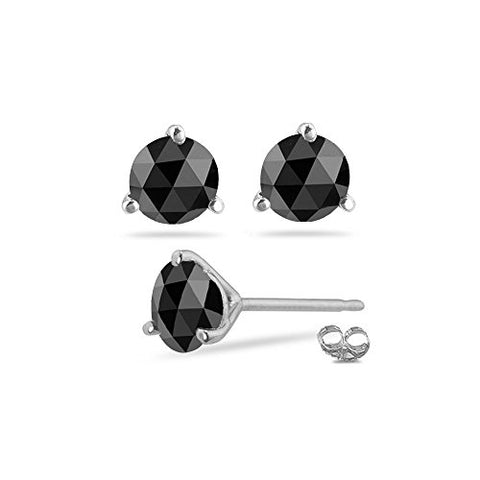 3/4 (0.71-0.80) Cts of 3.50-4.00 mm AA Round Rose Cut Black Diamond Stud Earrings in 14K White Gold-Screw Backs