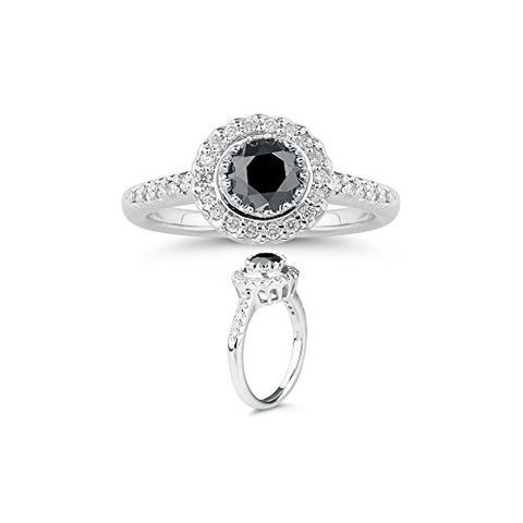 1.37 Cts Black & White Diamond Ring in 14K White Gold-6.0