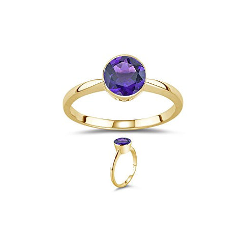 0.70 Cts of 6 mm AAA Round Amethyst Solitaire Ring in 14K Yellow Gold