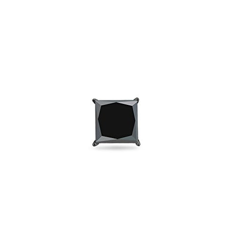 2.00 Cts of 6.00-6.58 mm AA Princess Black Diamond Mens Stud Earring in 14K Blackened White Gold {DIAMOND APPRAISAL INCLUDED}