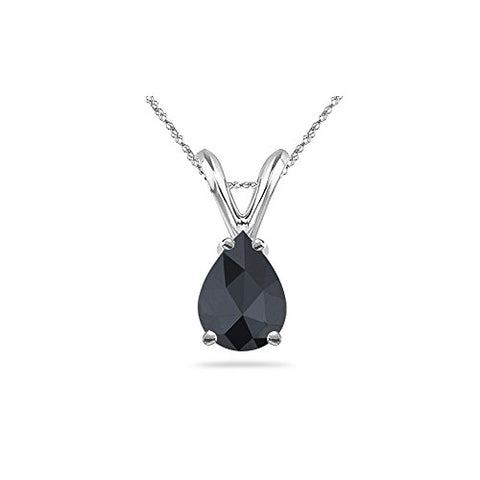 2/3 (0.62-0.70) Cts AAA Pear Rose Cut Black Diamond Solitaire Pendant in 14K White Gold
