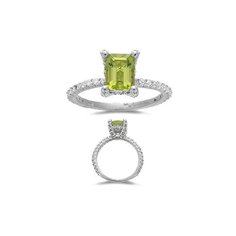 0.50 Cts Diamond & 1.60 Cts Emerald Peridot Ring in 14K White Gold
