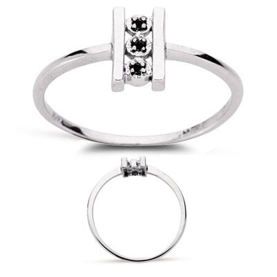 0.02 Cts Black Diamond Three Stone Row Ring in 10K White Gold