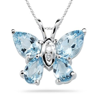 0.03 Ct Diamond & 1.71 Cts Aquamarine Pendant in 14K White Gold