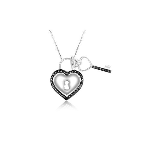 Black Diamond Accent Heart Key Pendant in Silver with Black Rhodium
