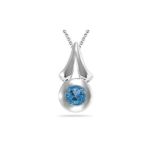 0.60 Ct 5 mm AA Round Swiss Blue Topaz Circle-Drop Pendant in Silver