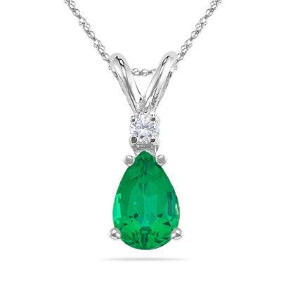 0.03-0.05 Cts Diamond & 1.63 Cts of 9x6.7x4.4 mm AA Pear Emerald Scroll Solitaire Pendant in Platinum