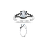 0.20 Cts Black Diamond & 0.85 Cts Aquamarine Ring in 10K White Gold