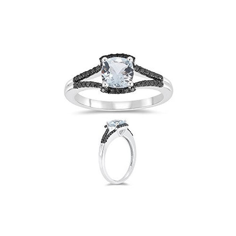 0.20 Cts Black Diamond & 0.85 Cts Aquamarine Ring in 10K White Gold