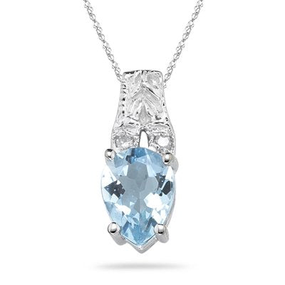 0.02 Ct Diamond & 0.61 Ct Aquamarine Pendant in 14K White Gold