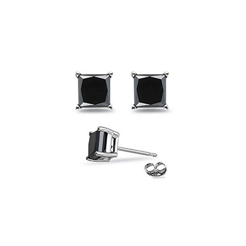 3/4 (0.71-0.80) Cts of 3.40-3.70 mm AA Princess Black Diamond Stud Earrings in Platinum