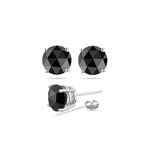 4.95-5.44 Cts of 7.50-8.00 mm AAA Round Rose Cut Black Diamond Stud Earrings in 14K White Gold {DIAMOND APPRAISAL INCLUDED}-Screw Backs