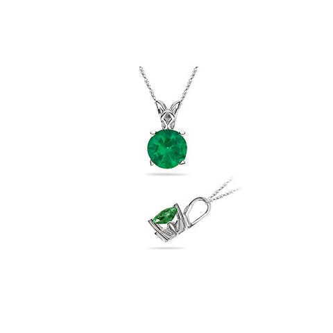 1.38 Cts of 7.1x7.5x4.5 mm AA Round Natural Emerald Scroll Solitaire Pendant in Platinum