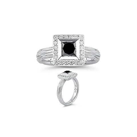 1.25 Cts Black & White Diamond Ring in 14K White Gold-7.5